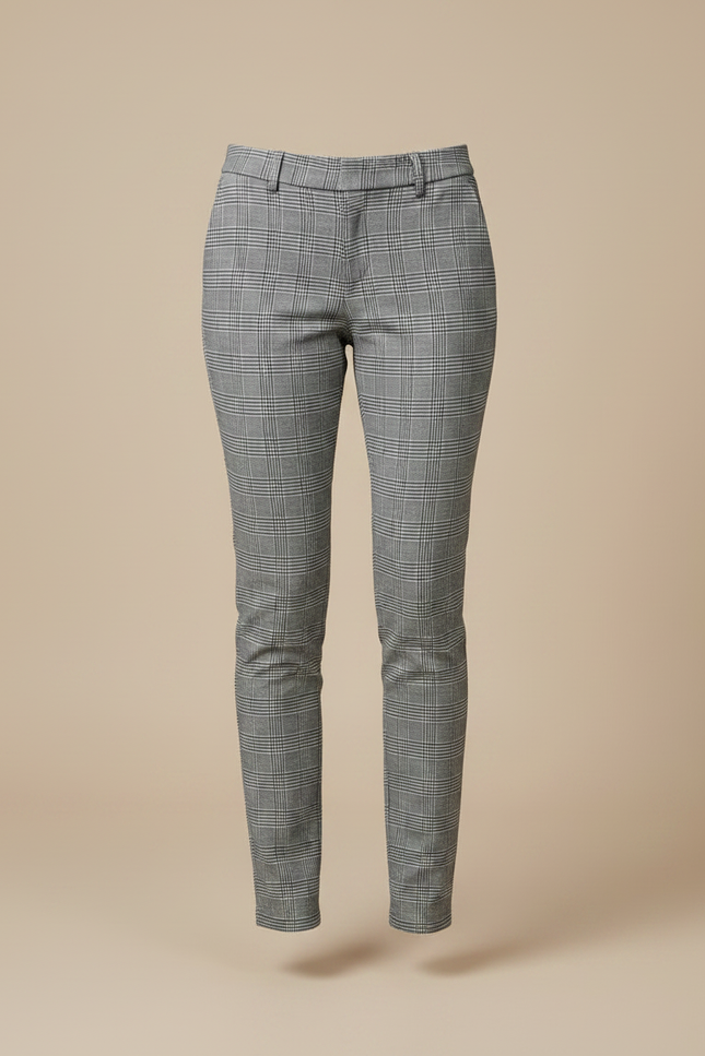 Pantalon Chino Carreaux Gris Slim Élégant Femme - Polyester - vue 3
