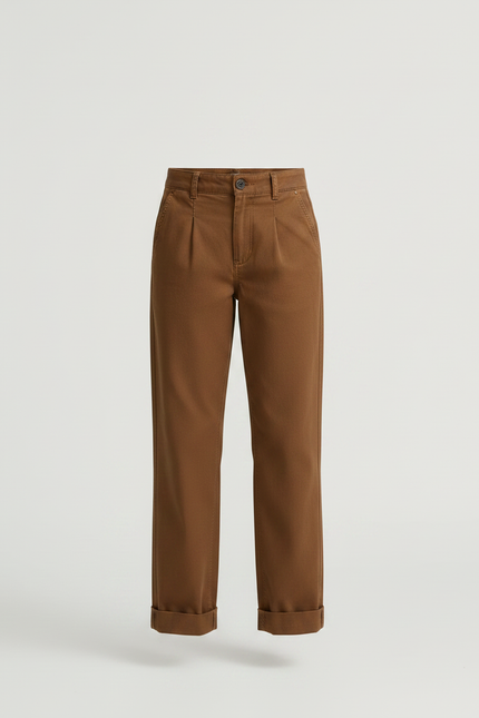 Pantalon Chino Marron Ample Coton Enfant Décontracté - vue 3