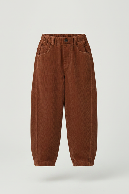 Pantalon Chino Côtelé Marron Ample Décontracté Enfant - Cordé - vue 3