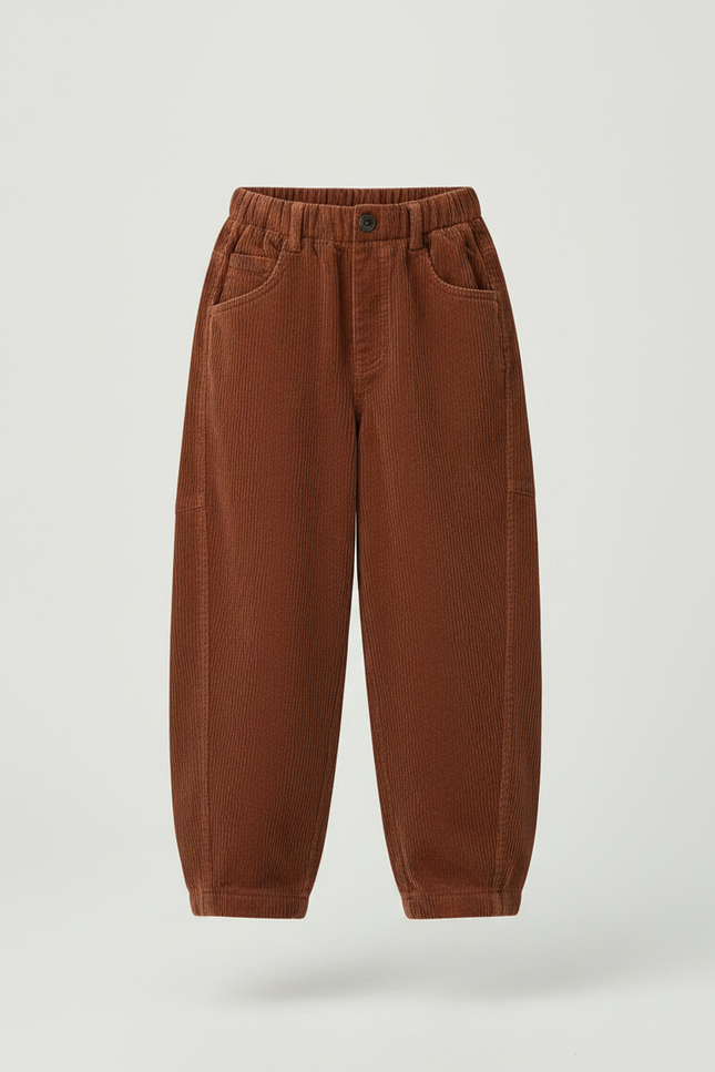 Pantalon Chino Côtelé Marron Ample Décontracté Enfant - Cordé - vue 3