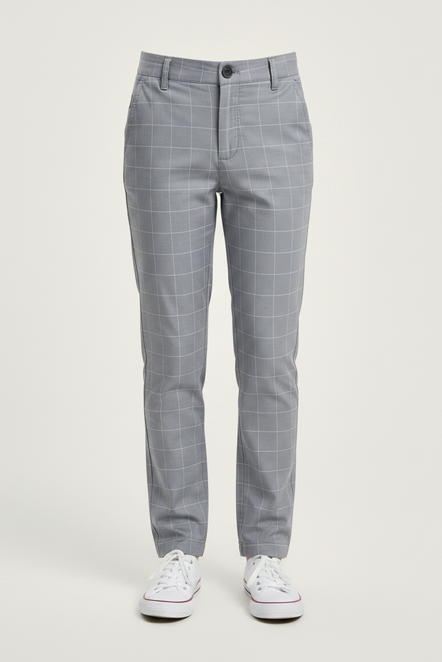 Pantalon Chino Gris Carreaux Droit Décontracté Enfant - Gabardine - vue 3