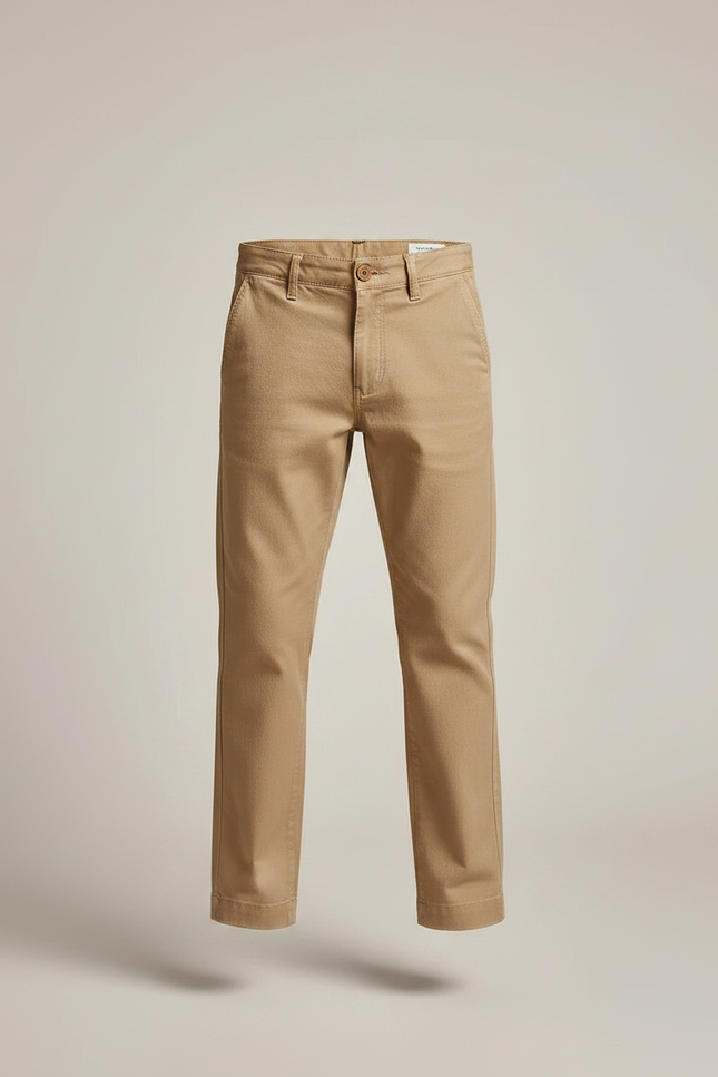 Pantalon Chino Kaki Coton Décontracté Enfant Coupe Droite - Gabardine - vue 3
