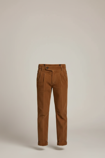 Pantalon Chino Marron Côtelé Plissé Enfant Décontracté - Cordé - vue 3