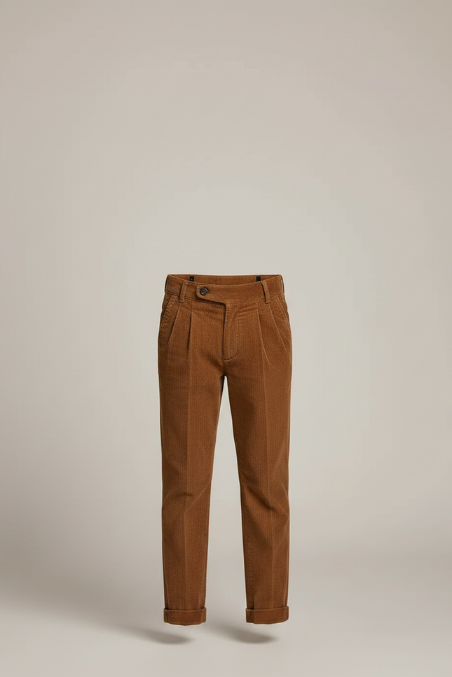 Pantalon Chino Marron Côtelé Plissé Enfant Décontracté - Cordé - vue 3