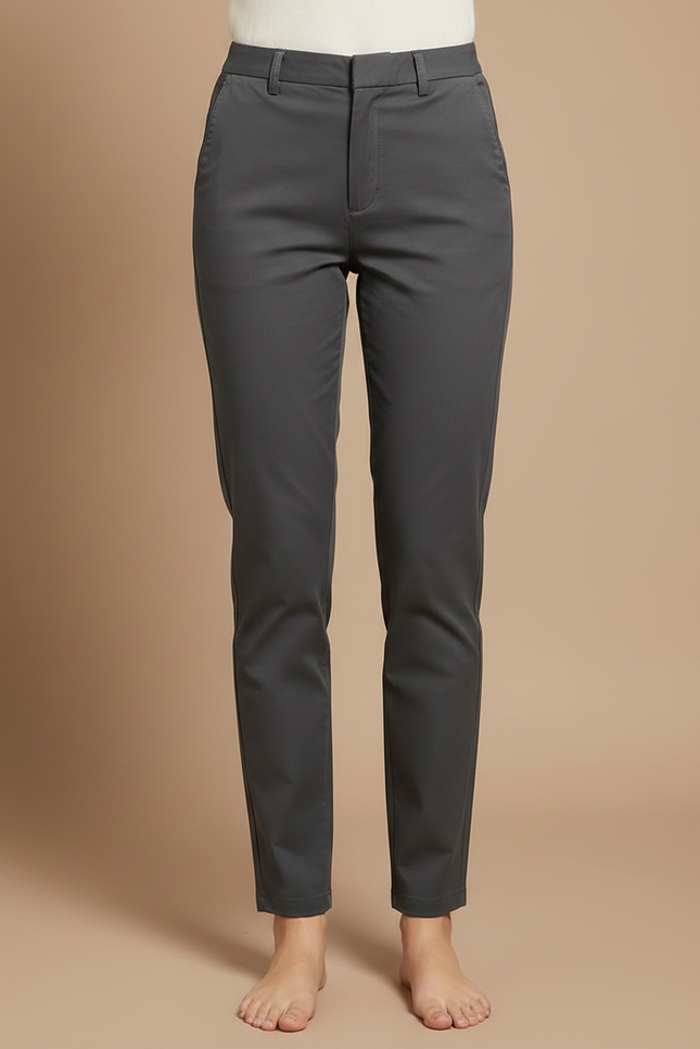 Pantalon Chino Gris Anthracite Coupe Droite Élastique Décontracté - Polyester - vue 3