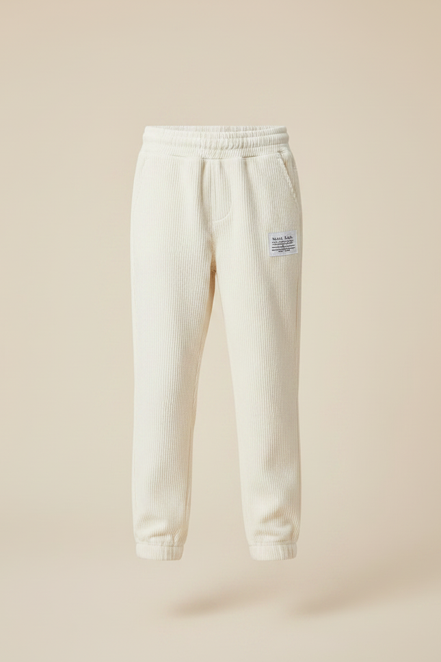 Pantalon Chino Crème Côtelé Ample Élastique Enfant - Beige Cordé - vue 3