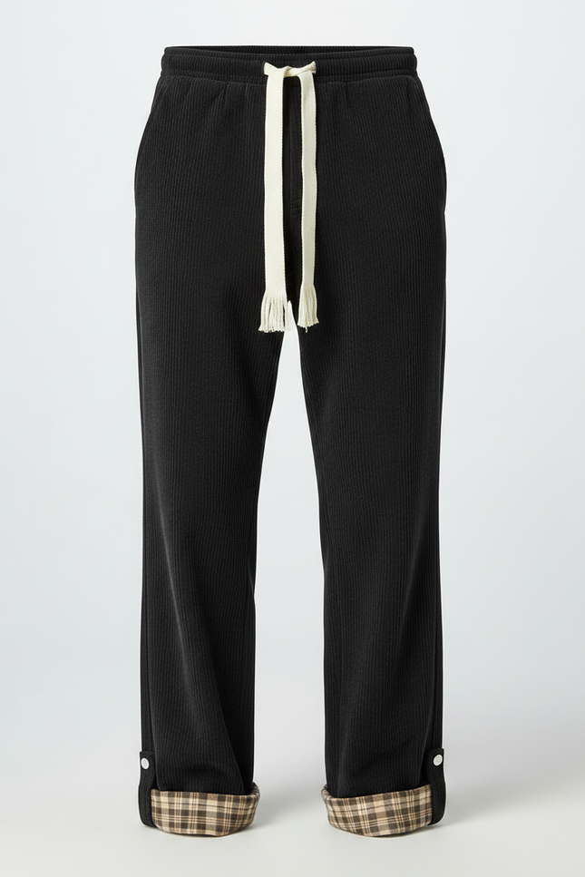Pantalon Chino Noir Côtelé Ample Cordon Plaid Homme - Cordé - vue 3