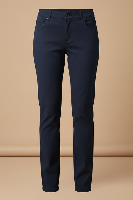 Pantalon Chino Bleu Marine Élastique Coupe Droite Femme - Gabardine - vue 3