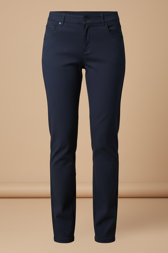 Pantalon Chino Bleu Marine Élastique Coupe Droite Femme - Gabardine - vue 3