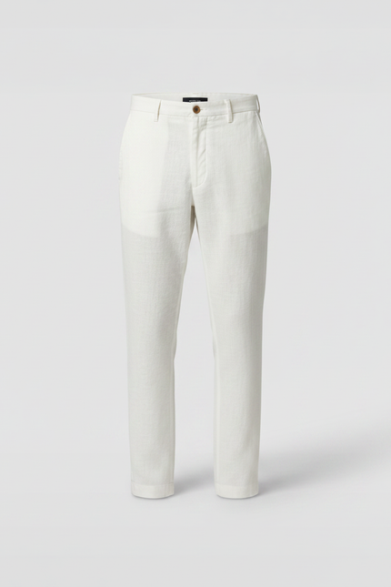 Pantalon Chino Blanc Lin Homme Décontracté Élégant Droit - vue 3