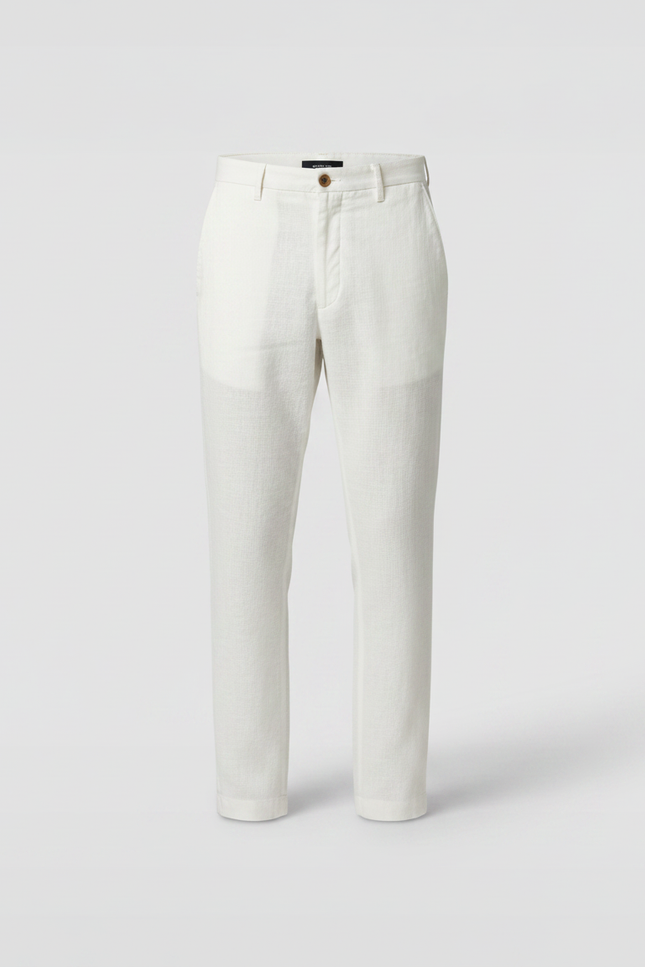 Pantalon Chino Blanc Lin Homme Décontracté Élégant Droit - vue 3