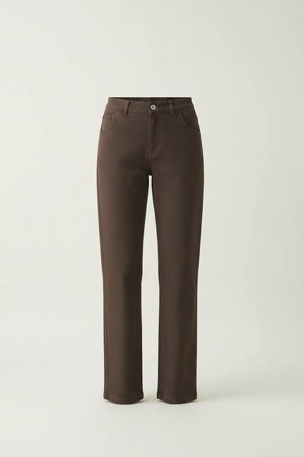 Pantalon Chino Marron Droit Taille Haute Élégant - Gabardine - vue 3