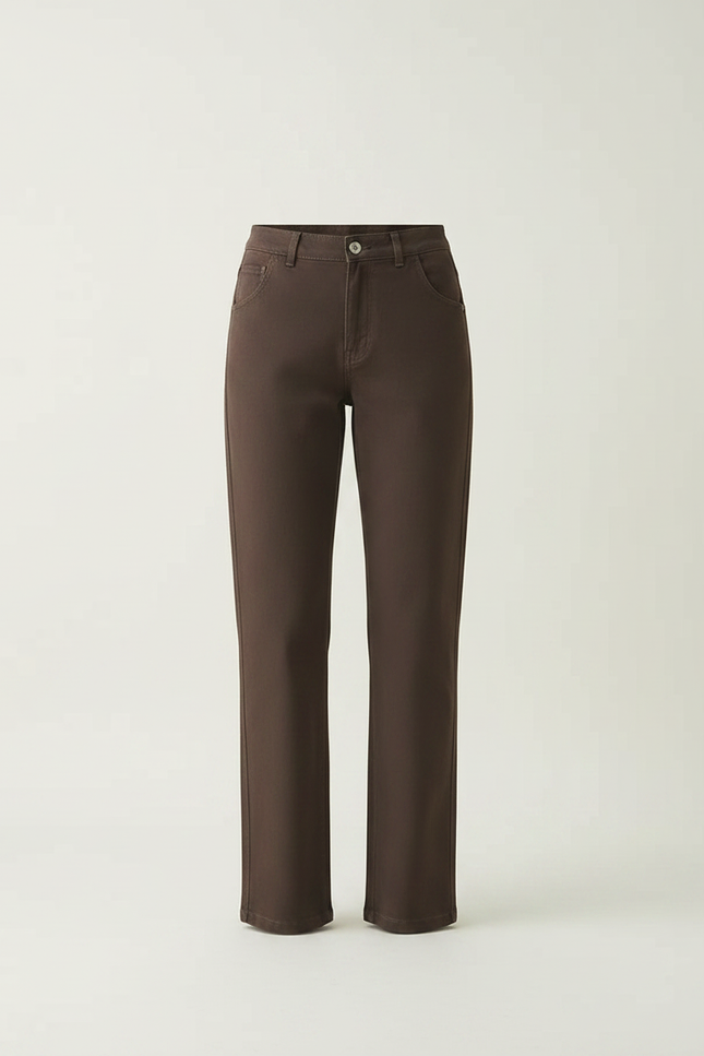 Pantalon Chino Marron Droit Taille Haute Élégant - Gabardine - vue 3