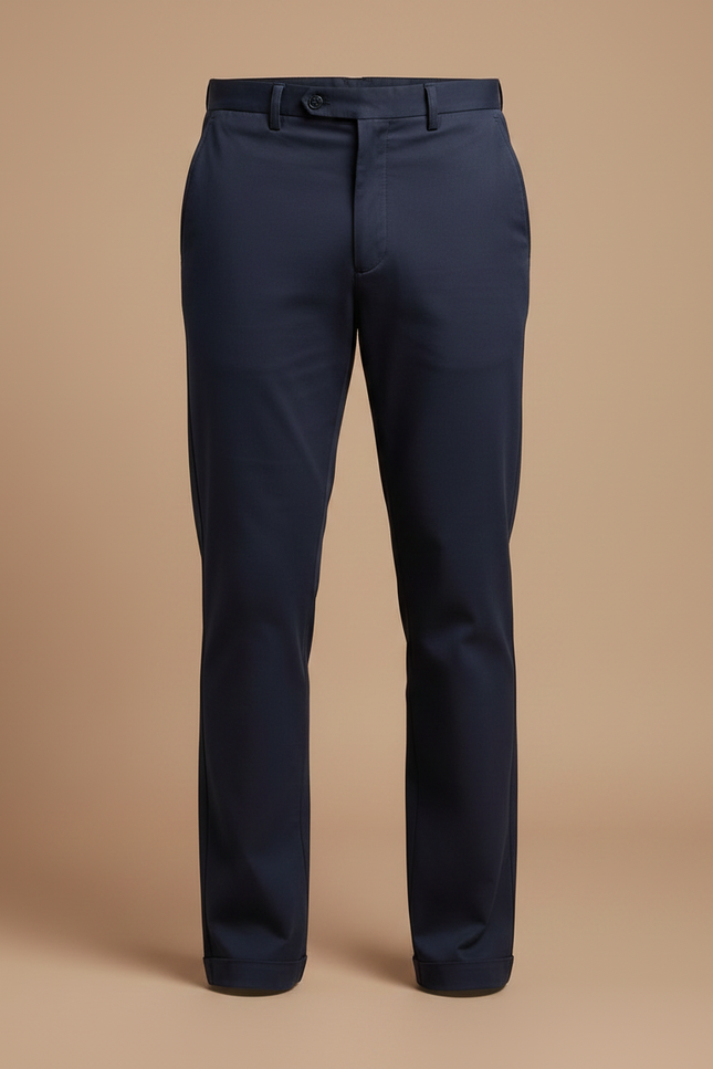 Pantalon Chino Bleu Marine Coton Droit Élégant Homme - vue 3