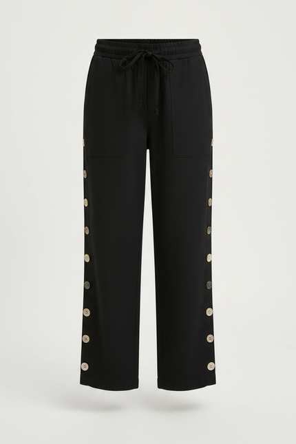 Pantalon Chino Noir Ample Boutons Latéraux Décontracté Enfant - Coton - vue 3