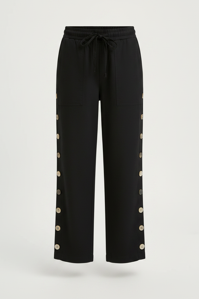 Pantalon Chino Noir Ample Boutons Latéraux Décontracté Enfant - Coton - vue 3