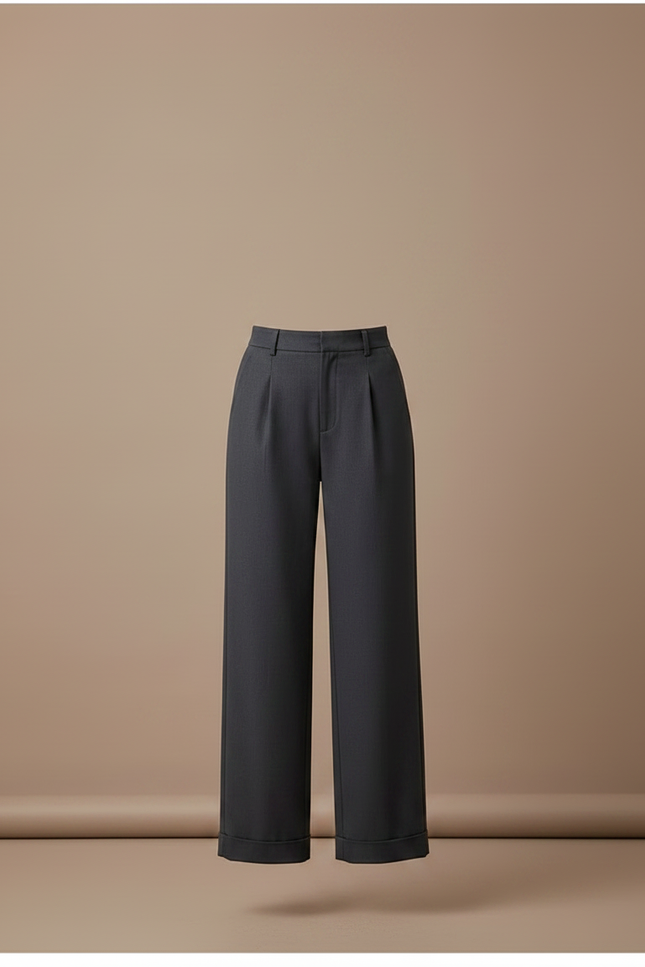 Pantalon Chino Gris Anthracite Plissé Ample Femme Chic - Gabardine - vue 3