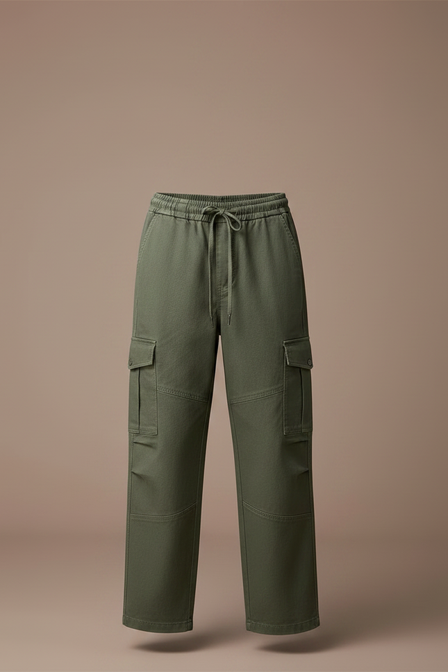 Pantalon Chino Vert Kaki Cargo Ample Garçon - Gabardine - vue 3