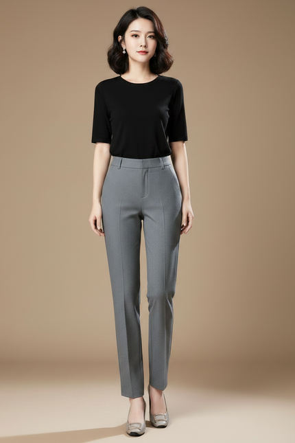 Pantalon Chino Gris Élégant Slim Femme Classique - Gabardine - vue 3