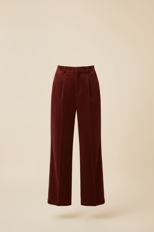 Pantalon Chino Bordeaux Velours Côtelé Ample Taille Haute Femme - Cordé - vue 3
