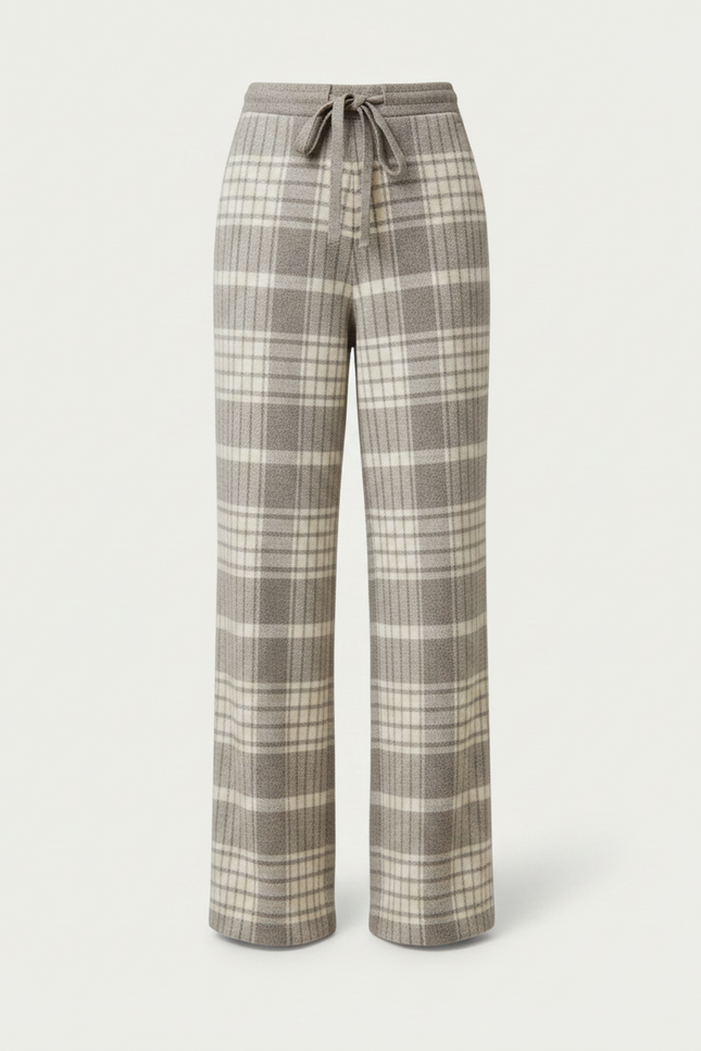 Pantalon Chino Laine Pied-de-poule Ample Tricoté Confortable - Gris - vue 3