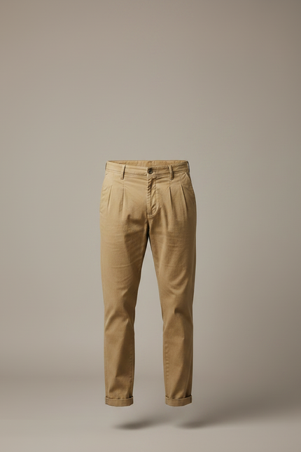 Pantalon Chino Homme Marron Plissé Coton Décontracté - Kaki - vue 3