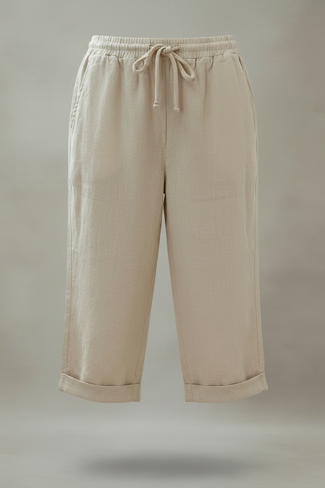 Pantalon Chino Beige Coton Lin Ample Cordon - vue 3