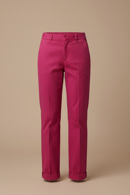 Pantalon Chino Fille Rose Fuchsia Coton Coupe Droite - vue 3