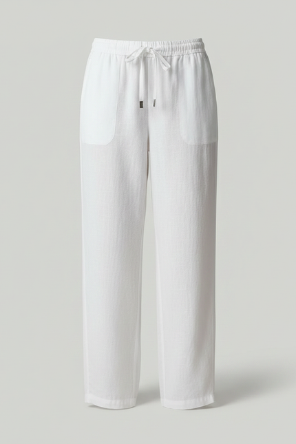 Pantalon Chino Blanc Lin Fluide Léger Cordon Femme - vue 3