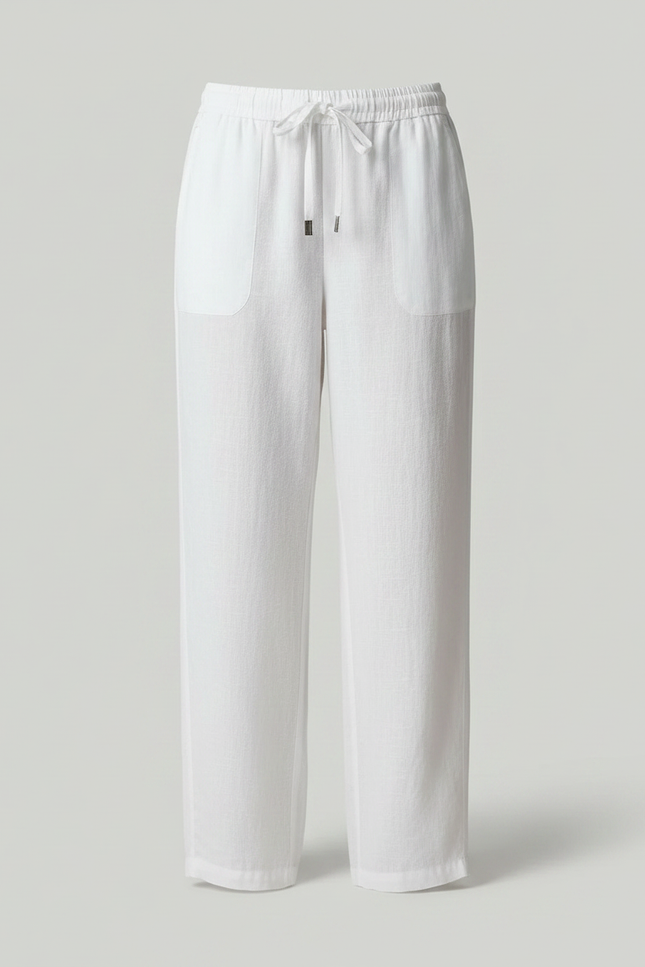 Pantalon Chino Blanc Lin Fluide Léger Cordon Femme - vue 3