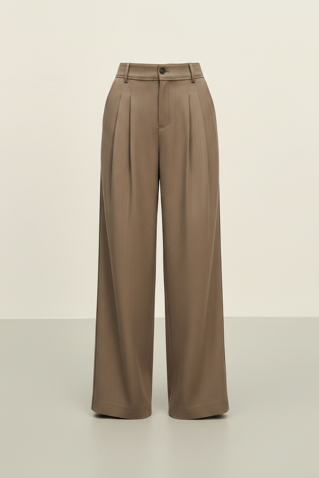 Pantalon Chino Marron Plissé Ample Décontracté - Kaki Gabardine - vue 3