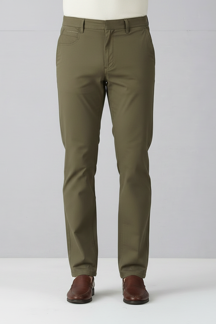 Pantalon Chino Olive Homme Coton Stretch Coupe Droite - Kaki - vue 3
