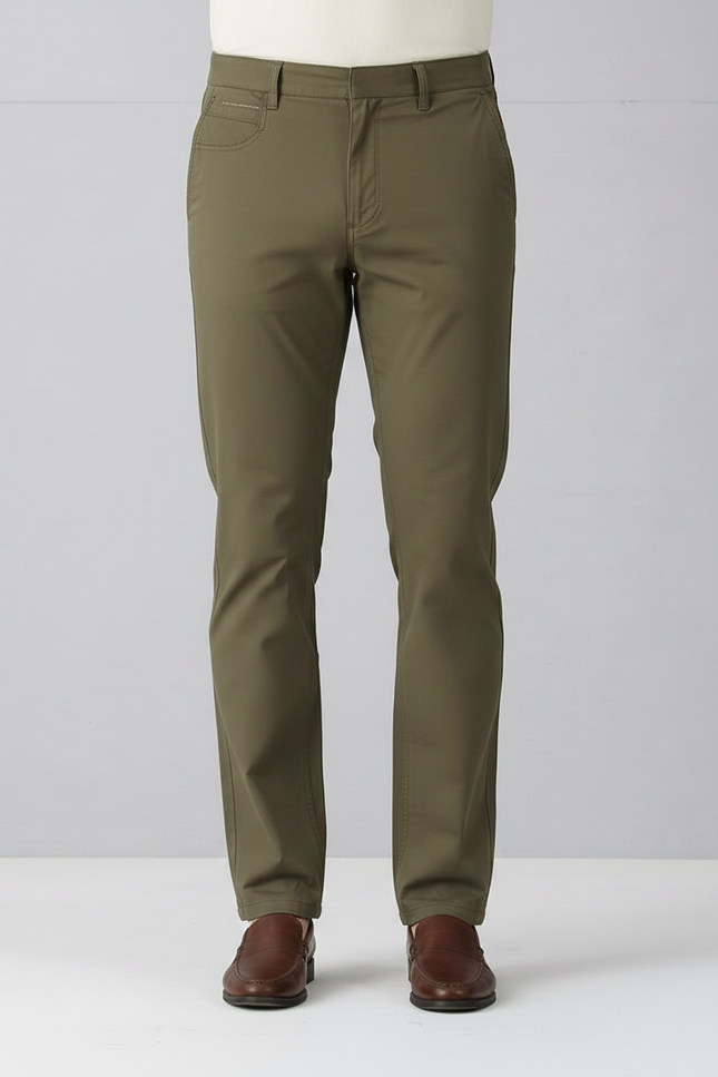 Pantalon Chino Olive Homme Coton Stretch Coupe Droite - Kaki - vue 3