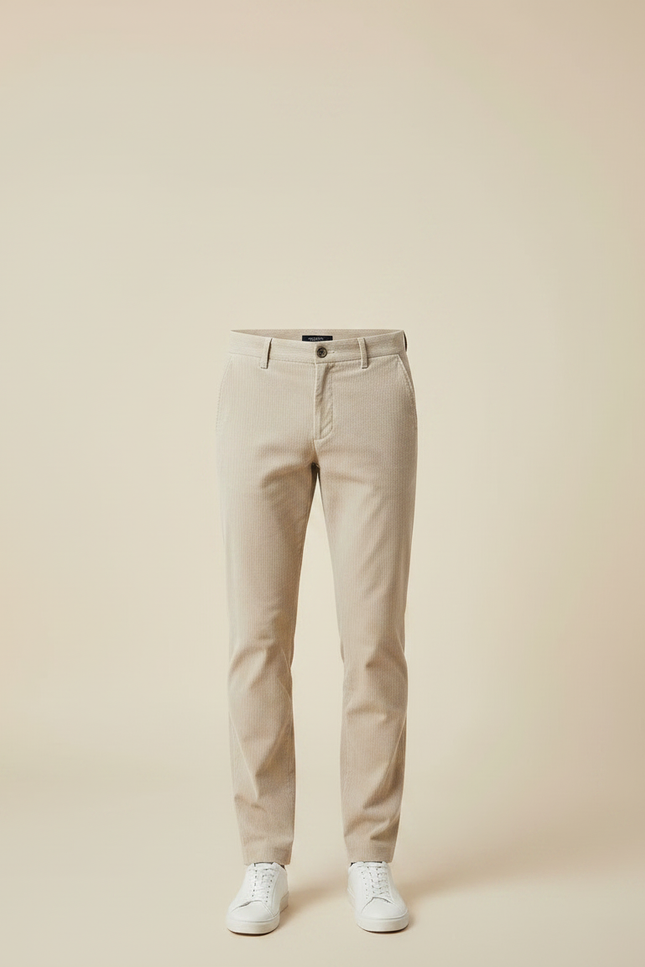 Pantalon Chino Beige Côtelé Slim Élégant Homme - Cordé - vue 3