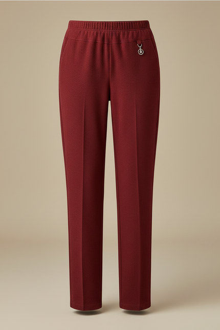 Pantalon Chino Rouge Brique Décontracté Droit Femme - Bordeaux Laine - vue 3