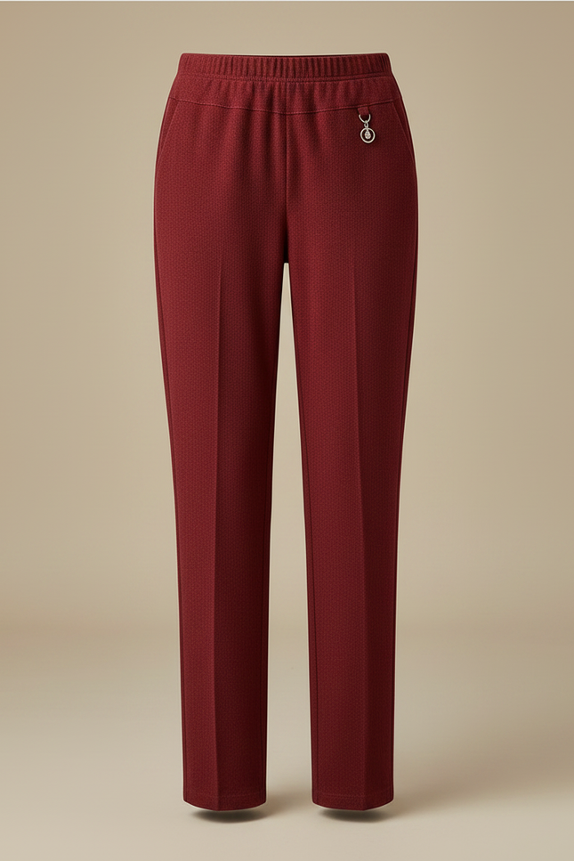 Pantalon Chino Rouge Brique Décontracté Droit Femme - Bordeaux Laine - vue 3