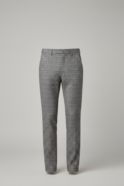 Pantalon Chino Carreaux Gris Slim Élégant Formel - Laine - vue 3