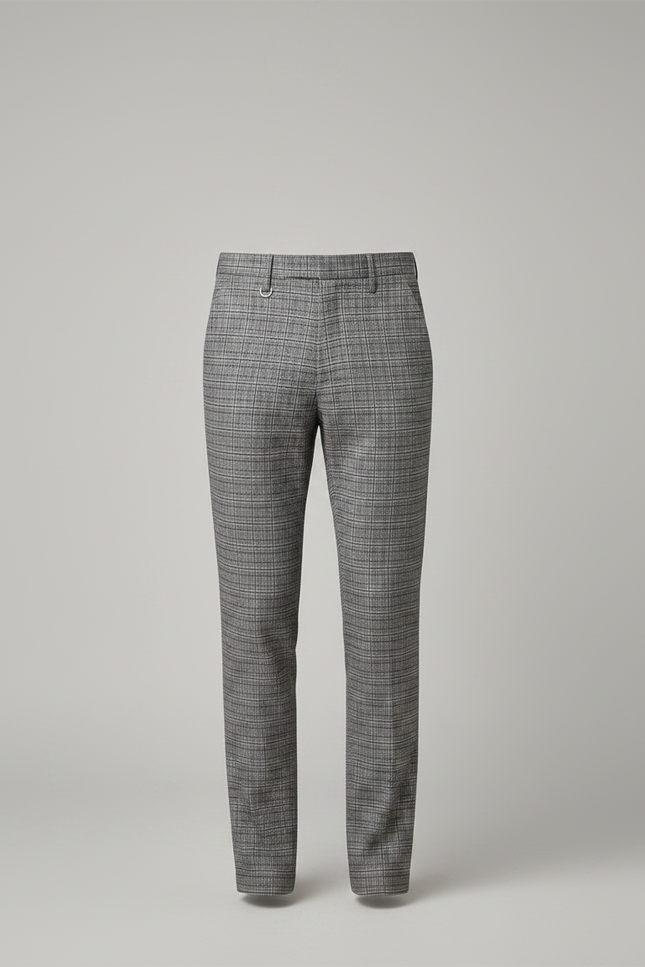 Pantalon Chino Carreaux Gris Slim Élégant Formel - Laine - vue 3