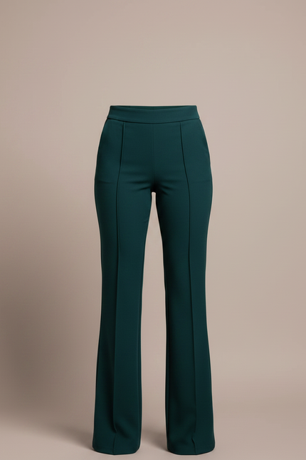 Pantalon Chino Vert Foncé Évasé Taille Haute Élégant - Gabardine - vue 3