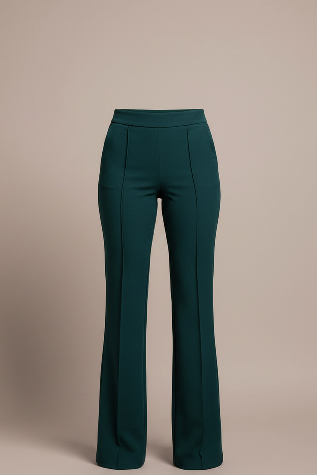 Pantalon Chino Vert Foncé Évasé Taille Haute Élégant - Gabardine - vue 3
