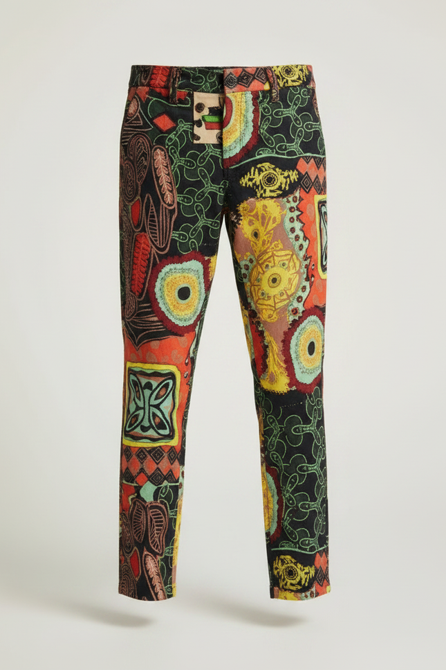 Pantalon Chino Imprimé Ethnique Multicolore Décontracté Enfant - Gabardine - vue 3