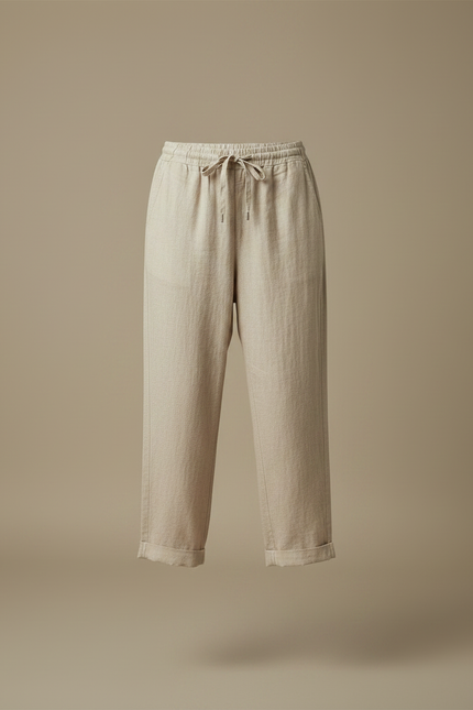 Pantalon Chino Beige Lin Ample Cordon Cheville - vue 3
