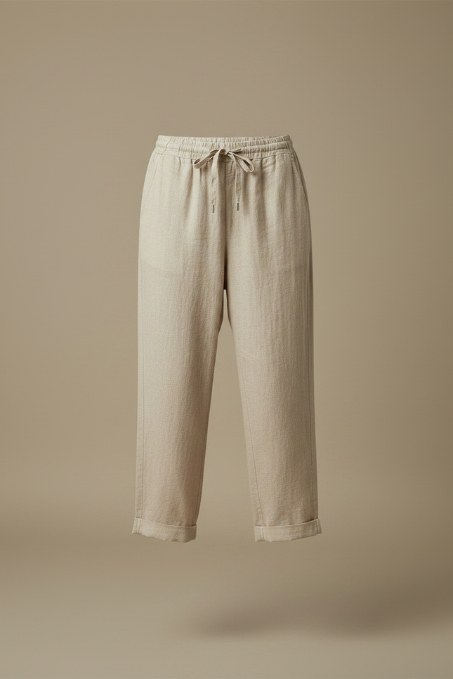 Pantalon Chino Beige Lin Ample Cordon Cheville - vue 3