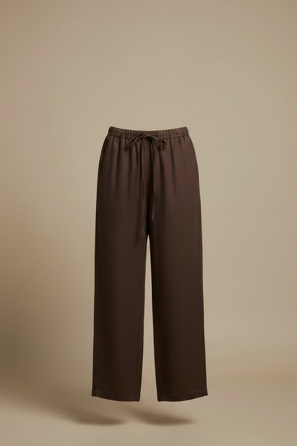 Pantalon Chino Marron Ample Fluide Décontracté Femme - Lin - vue 3