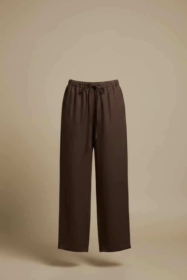 Pantalon Chino Marron Ample Fluide Décontracté Femme - Lin - vue 3