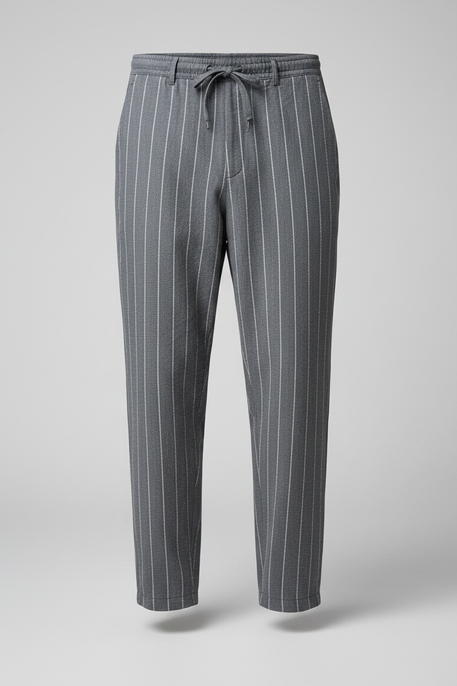 Pantalon Chino Gris Rayé Ample Lin Coton - vue 3