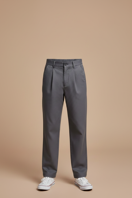 Pantalon Chino Gris Plissé Droit Décontracté Enfant - Gabardine - vue 3