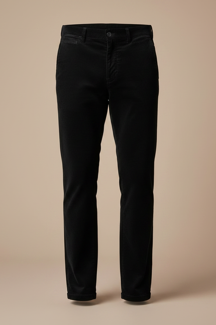 Pantalon Chino Noir Côtelé Droit Classique Homme - Cordé - vue 3