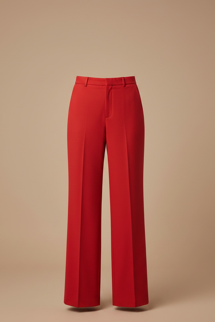 Pantalon Chino Rouge Évasé Taille Haute Femme Chic - Gabardine - vue 3
