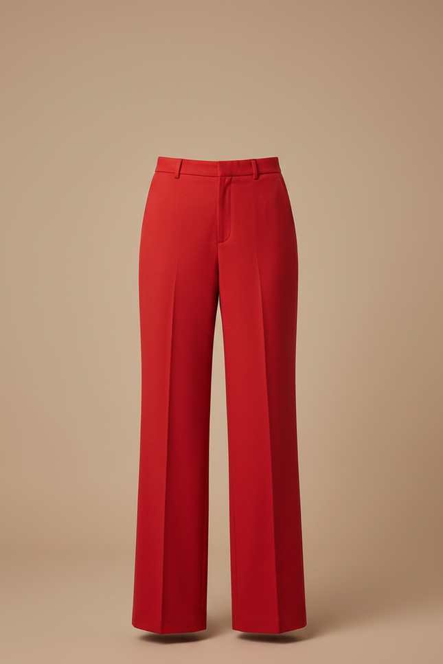 Pantalon Chino Rouge Évasé Taille Haute Femme Chic - Gabardine - vue 3